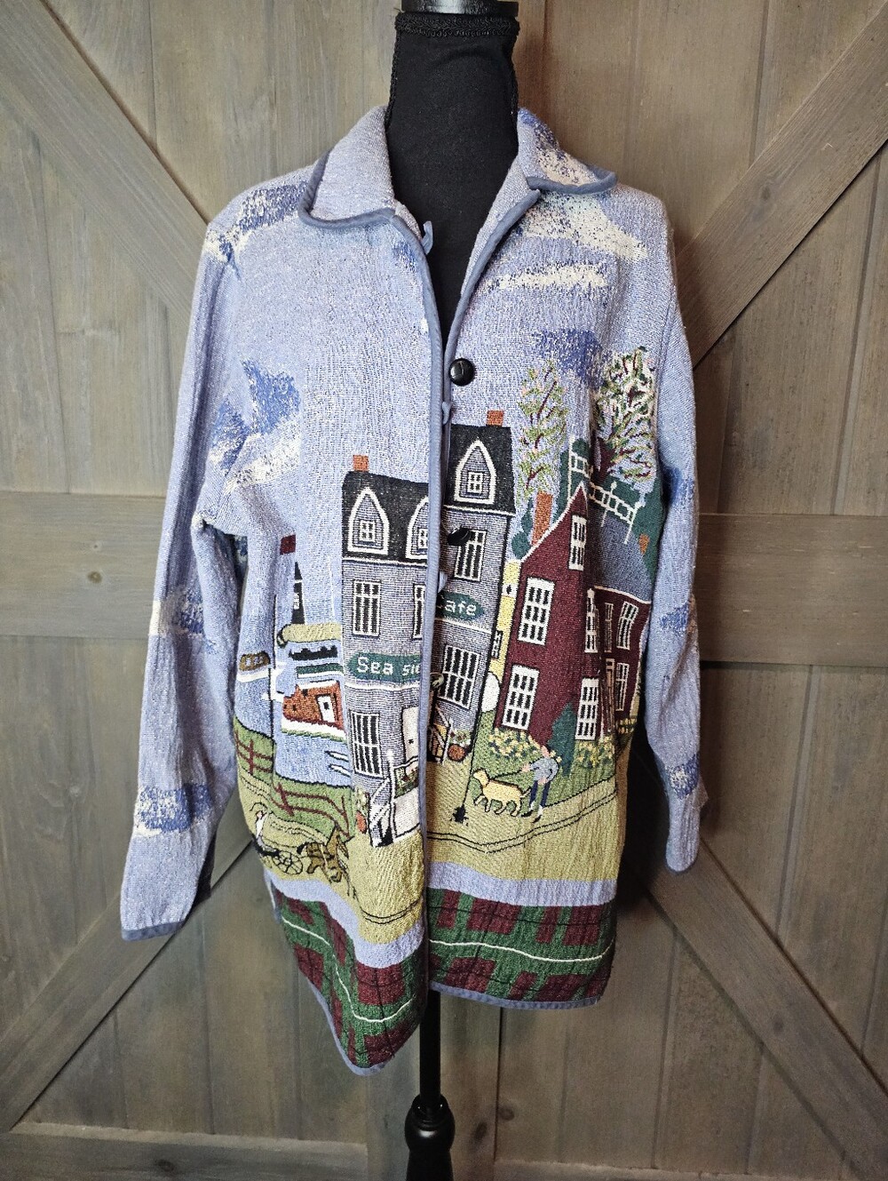 Vintage Blair Jacket Tapestry Lighthouse Horse Dog Sz XL Coastal Grandma